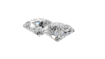 two heart shape shining diamonds with transparent background 