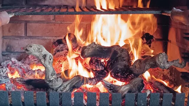 Cep de vigne br&ucirc;lant dans un barbecue