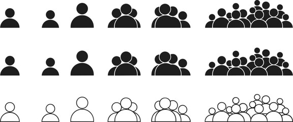 Vector Icons of People Groups in Progression for Demographics, Community Size, User Interface, and Social Engagement Design Projects