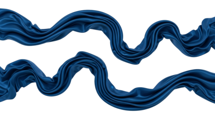 Blue Fabric Ribbons Flowing Abstract Pattern on Transparent Background