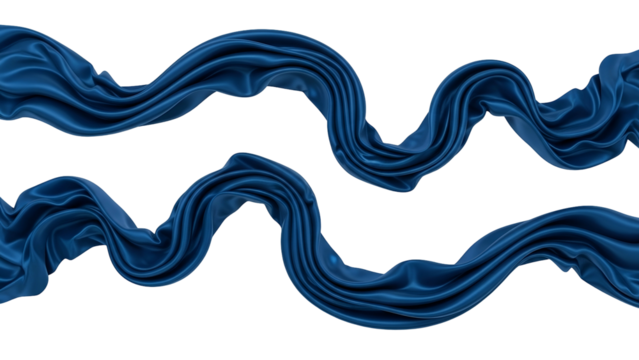 Blue Fabric Ribbons Flowing Abstract Pattern on Transparent Background