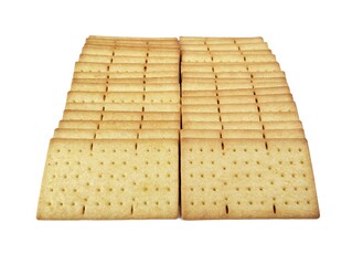Pile of square biscuits cracker isolated on white background