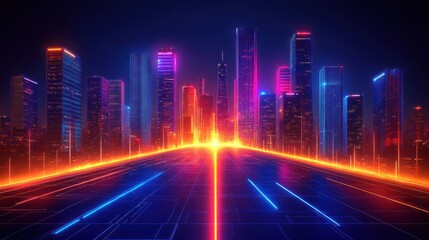 Fototapeta premium Futuristic city road at night