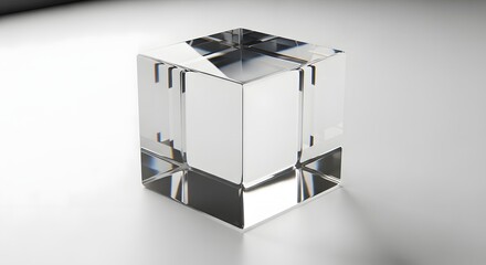 Transparent Glass Cube on Reflective Surface with Light Refractions