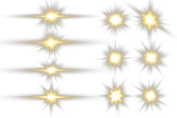 Golden sparkles burst outward from a central point. Light rays shimmer with realistic glow effects. Suitable for festive, holiday, or celebratory designs. PNG