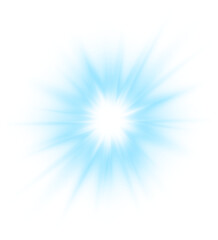 Neon light sparkles in blue tones with radiant lens flares. The transparent background emphasizes the glowing effect and vibrant energy. Ideal for party invitations and energetic designs. PNG
