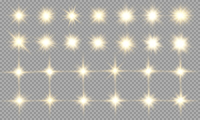 Bright stars shine on a transparent or dark background. Glittering sparkles create a magical, celestial effect. Suitable for fantasy or festive designs.  © Extrastock