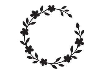 circle wreath flower logo silhouette vector, circle with flower silhouette vector illustration, round frame with flowers vector silhouette logo, flower wreath logo silhouettes vector 