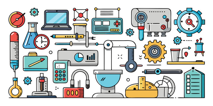 Collection of scientific equipment and gadgets for research and adventure