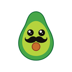 kawaii mustache avocado cartoon isolated on white 
