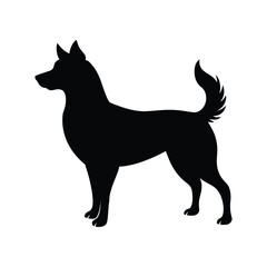 silhouette of a dog standing alert  on a white background