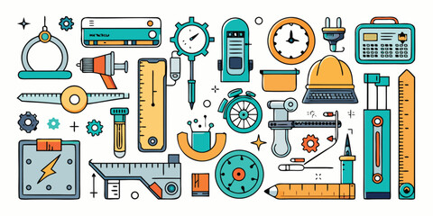 Collection of vintage tools equipment and measuring devices for adventure and exploration