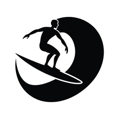 silhouette of a surfer riding a wave on white background