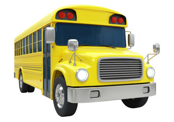 Yellow school bus isolated on transparent background, transportation vehicle for students and kids to school and educational travel