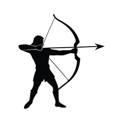 silhouette of an archer aiming a bow on a white background