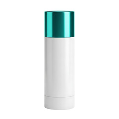 A white deodorant stick with a teal cap stands upright Isolated on a Transparent Background, PNG, Cutout