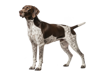 Full body german shorthaired pointer standing alertly canine breed pet animal dog breed brown and white isolated on transparent background