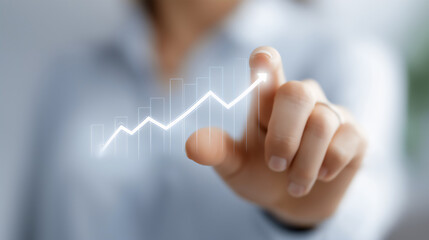 Businesswoman offering financial growth graph hologram.