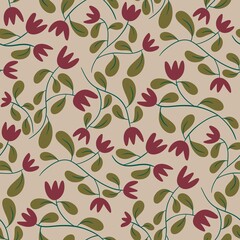 Seamless Pink Tulip and Green Leaf Pattern