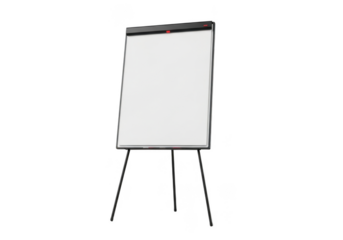 High resolution flip chart easel for presentation and meetings, whiteboard on tripod stand, office equipment, png file isolated on transparent background