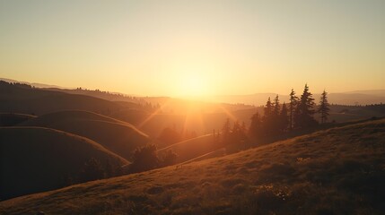 Obraz premium Mountain sunrise and sunset views capture the beauty of nature across the landscape, from orange clouds at dawn to silhouettes against the evening sky