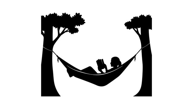 Person relaxing in hammock reading with transparent background
