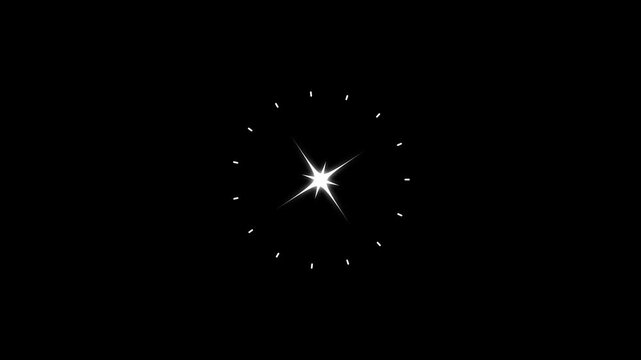 Twinkle star line animation, blinking white cartoon doodle stars, flat vector sparkling shine motion graphics, sparkling twinkle star burst, glitter sparkle animation on transparent black background.