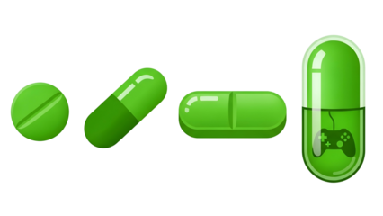 Green Capsules Pills Set on Transparent Background Medical Supplements