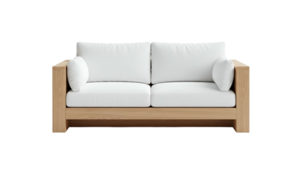 Modern White Couch with Wooden Frame in Minimalist Style for Living Room Decor