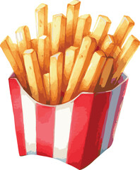 Vector watercolor painted illustration of french fries