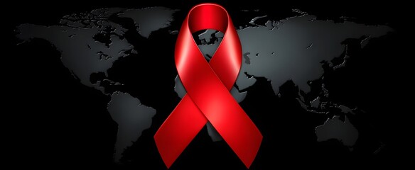 The vibrant red ribbon symbolizes powerful global health solidarity and united compassionate support.