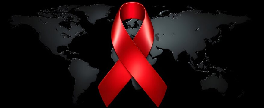 The vibrant red ribbon symbolizes powerful global health solidarity and united compassionate support.