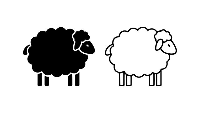 Black and white sheep icons with transparent background