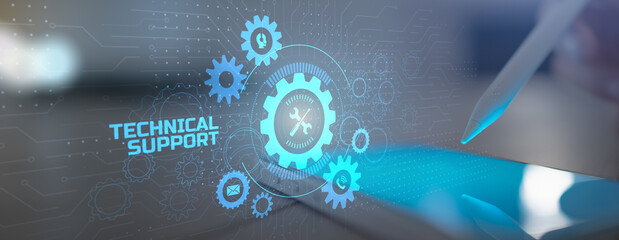 Technical Support and IT Assistance Tools Represented in a Futuristic Gear Interface.