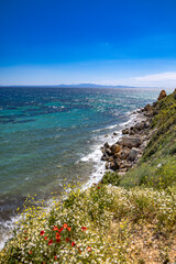 Aerial view of Nea Fokaia coast, Chalkidiki, Greece