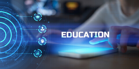 Digital Education and Learning Innovation Illustrated on a Virtual Interface.