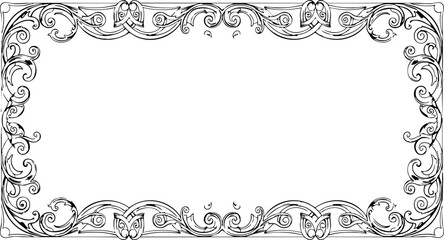 Elegant vintage ornamental frame design with intricate swirling patterns and decorative flourishes, perfect for invitations and formal documents