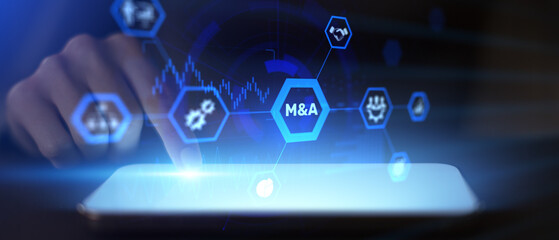 Mergers and Acquisitions M&A Strategy and Corporate Integration Illustrated as Business Technology...