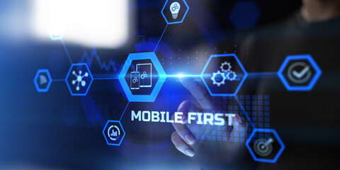 Mobile First Design and Responsive User Experience Strategy Illustrated as Modern Technology Concept.