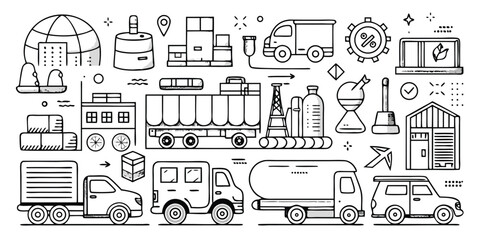 Fototapeta premium Diverse transportation and logistics icons collection for commercial and industrial use
