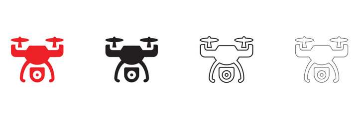 Drone Quadro copter vector icon set, drone with camera vector, silhouette and line art