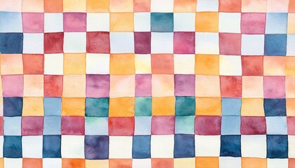 Fototapeta premium Watercolor Chess Board Trendy Pattern Checkered Plaid Seamless Texture Print For Cloth Design Textile Fabric Watercolor Hand Drawn Pattern Background