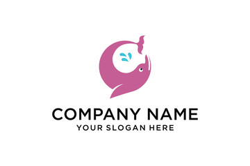 Stylized Pink Dolphin Leaping with Blue Water Splashes Logo Design Vector Icon