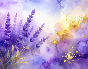 Watercolor background in lavender and gold tones with artistic texture