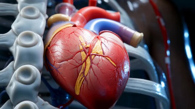 Detailed Illustration of a Human Heart and Surrounding Anatomy