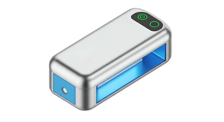 Portable UV Sterilizer Handheld Device with Green Power Button and Blue Light for Sanitizing Surfaces