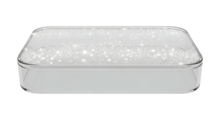 Elegant Clear Glass Jewelry Box Sparkling with Glittering Silver Accents on Transparent Background