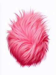 Fluffy pink fur texture isolated on white background. Soft macro of faux fur ball with bright vibrant tone and realistic volume for design and textile concepts.