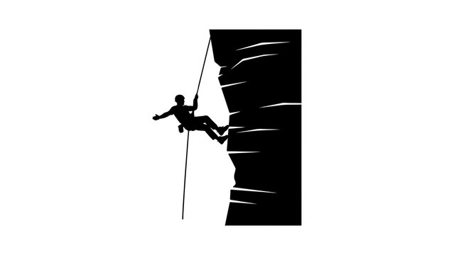 Rock climber scaling cliff with transparent background
