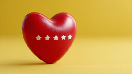 Fototapeta premium Red heart with five stars on a yellow background.